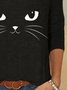 Women Casual Autumn Cat Daily Long sleeve Crew Neck Regular H-Line Regular Size T-shirt