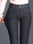 Women Casual Plain Autumn Natural Tight Slim fit Pants Long H-Line Regular Jeans