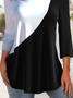 Simple Crew Neck Color Block Regular Fit Top
