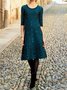 Casual Ethnic Autumn Polyester Daily Crew Neck T-Shirt Dress A-Line Regular Size Dress for Women