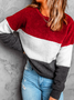 Women Casual Color Block Autumn Polyester Loose Long sleeve Crew Neck H-Line Regular Size Sweatshirt