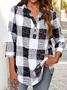 Casual Plaid Autumn Polyester V neck Daily Loose Regular Regular Size Blouse for Women