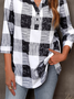 Casual Plaid Autumn Polyester V neck Daily Loose Regular Regular Size Blouse for Women
