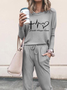 Simple Text Letter Autumn High Elasticity Loose Long sleeve Top With Pants H-Line Regular Two Piece Set for Women