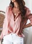 Cotton leprosy plain color nail button loose pullover shirt
