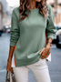 Crew Neck Loose Cotton-Blend Sweatshirt With Necklace