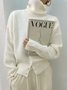 White Daily Long sleeve Turtleneck Regular Fit  Sweater