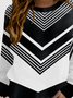 Women Striped Casual Autumn Polyester Loose Long sleeve Crew Neck Regular H-Line Sweatshirt