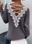 Lace Wool/Knitting Plain Loose Sweater