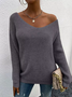 Lace Wool/Knitting Plain Loose Sweater
