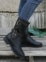Simple Solid Color Buckle Decorated Riding Boots Mid Boots
