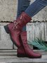 Simple Solid Color Buckle Decorated Riding Boots Mid Boots
