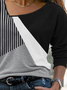 Women Striped Casual Autumn Daily Loose Regular H-Line Medium Elasticity Regular Size T-shirt