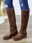 Vintage Round Toe Buckle Tall Boots Chunky Heel Riding Boots