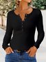 Casual V Neck Buttoned Long Sleeve Top