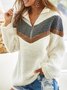 Casual Fluff/Granular Fleece Fabric Color Block Zipper Sweatshirts