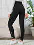 Buttoned Plain Casual Tight  Leggings