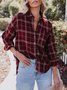 Shawl Collar Plaid Buttoned Blouse