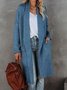 Women Long Sleeve Lapel Open Front Long Woolen Cardigan with Pockets