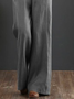 Women High Waist Loose Casual Pockets Elastic Waist Gray Linen Pants