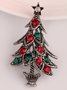 Christmas 3D Christmas Tree Pattern Diamond Brooch Holiday Party Clothes Decoration