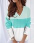 Casual Color Block Autumn V neck Daily Jersey Regular H-Line Regular Size Top for Women