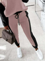 Casual Colorblock Long Sleeve Top & Drawstring Pants Set