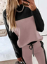 Casual Colorblock Long Sleeve Top & Drawstring Pants Set
