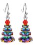 Christmas Colorful Crystal Tree Beaded Earrings Festive Party Matching