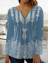 Ethnic V Neck Casual Loose T-Shirt