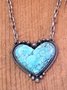 Boho Natural Turquoise Heart Pattern Necklace Sweater Chain Ethnic Vintage Jewelry