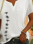Women Floral Tunic Top Loose Short Sleeve Button Up V Neck Henley Shirt