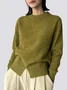 Green Daily Long sleeve Plain Simple Regular Fit Sweater