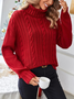 Christmas Plain Casual Turtleneck Cable Knit Drop Shoulder Sweater