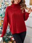 Christmas Plain Casual Turtleneck Cable Knit Drop Shoulder Sweater
