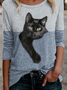 Black Cat Crew Neck Casual Loose T-Shirt