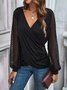 Cross Neck Lace Sleeve Casual Top