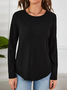 Casual Buttoned Back Curved Hem Rib-knit Tee