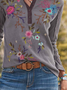 Casual Turtleneck Waffle Floral Top