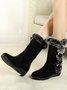 Faux Fur Warm Suede Slope Heel Snow Boots
