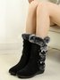 Faux Fur Warm Suede Slope Heel Snow Boots