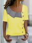 Women Casual Asymmetrical Neck Button Plain Loose Short Sleeve Summer T-Shirt