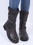 Cozy Soft Leather Buckle Zip Block Heel Riding Boots