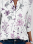 Shawl Collar Regular Fit Casual Floral Blouse