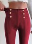 Women Casual Solid High Waist Button Skinny Leggings High Stretchy Work Pants