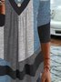 V Neck Buttoned Casual Color Block Ruched Tunic
