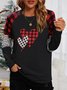 Women Casual Crew Neck Love Print Color Block Stripe Plaid Holiday Long Sleeve Top