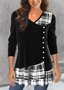 Casual Loose Plaid V Neck T-Shirt