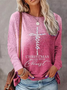 Women Christmas Print and Slogan Graphic Ombre Long Sleeve Top