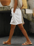 Women Casual Linen Shorts Drawstring Comfy Elastic Waist Summer Plain Shorts with Pockets